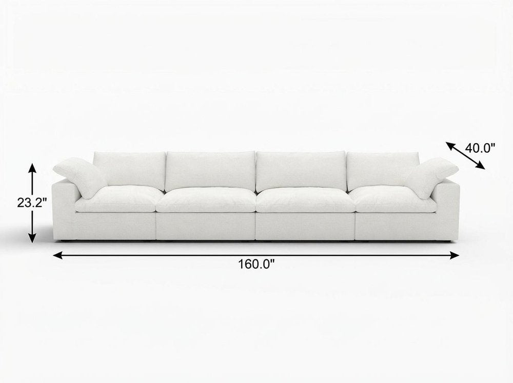 160" White Linen Blend Modular Sofa With Toss Pillows
