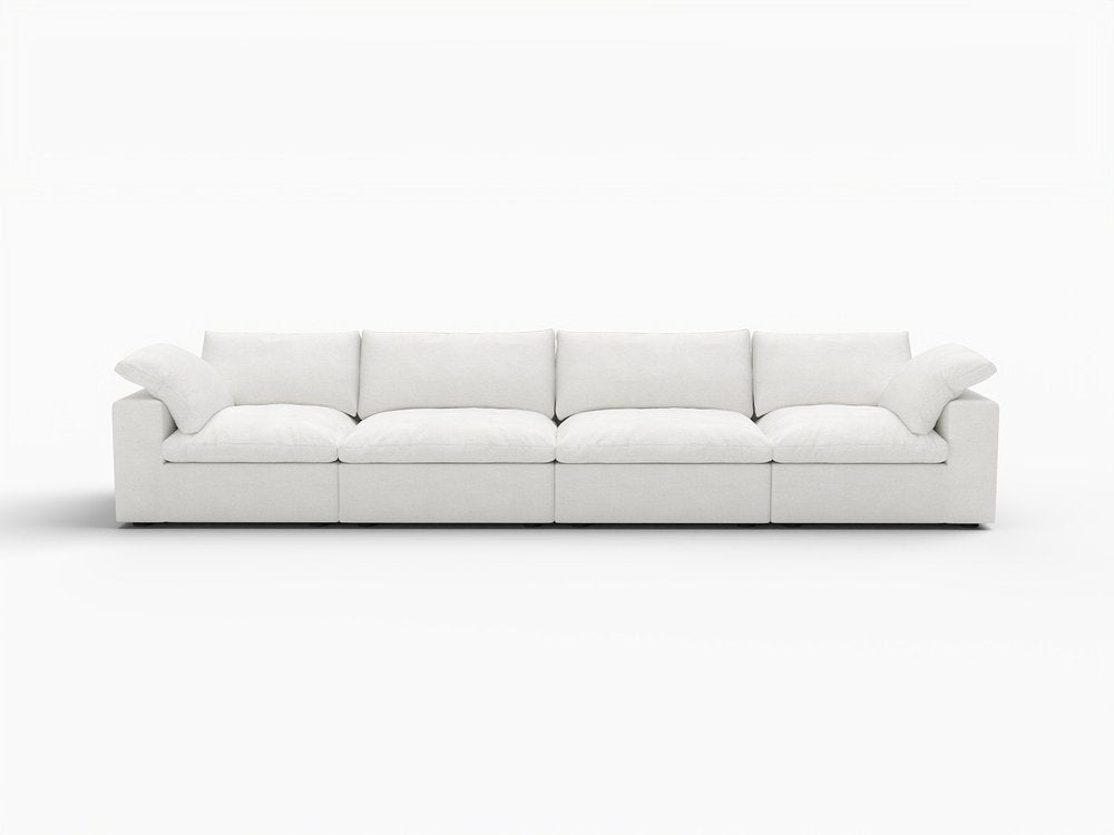 160" White Linen Blend Modular Sofa With Toss Pillows