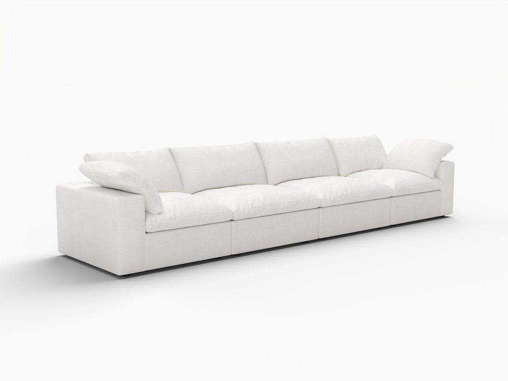 160" White Linen Blend Modular Sofa With Toss Pillows