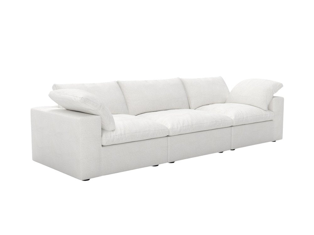 120" White Linen Blend Modular Sofa With Toss Pillows