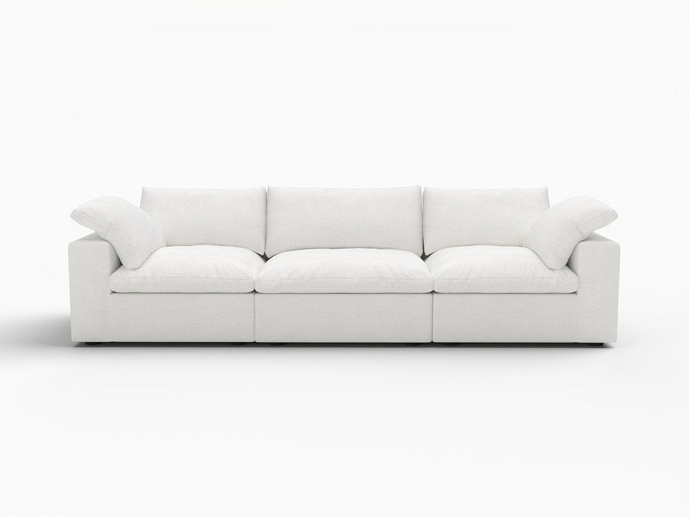 120" White Linen Blend Modular Sofa With Toss Pillows