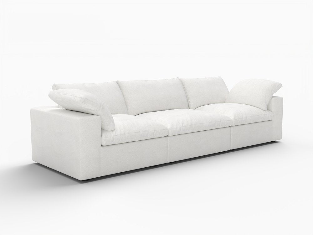 120" White Linen Blend Modular Sofa With Toss Pillows