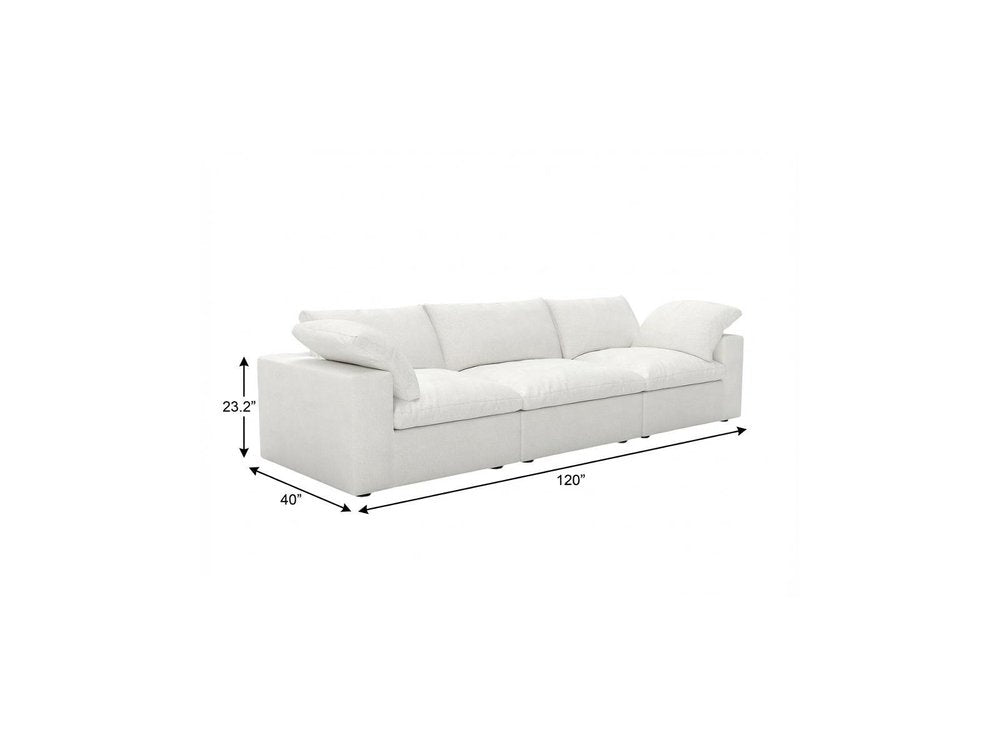 120" White Linen Blend Modular Sofa With Toss Pillows