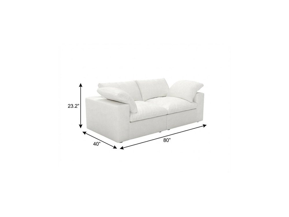 80" White Linen Blend Modular Loveseat and Toss Pillows