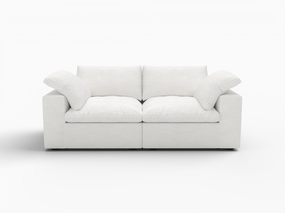 80" White Linen Blend Modular Loveseat and Toss Pillows