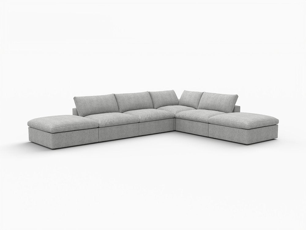 160" Light Gray Linen Blend Modular Armless Sofa With Ottomans And Storage
