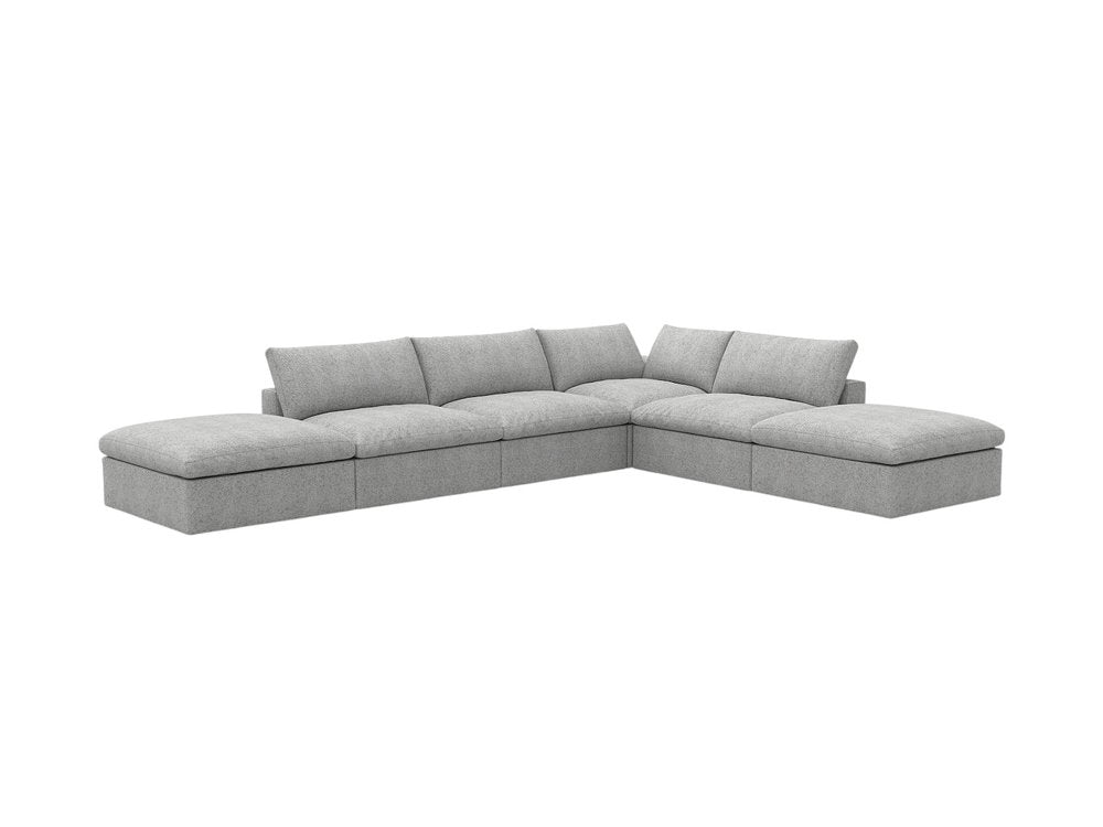 160" Light Gray Linen Blend Modular Armless Sofa With Ottomans And Storage