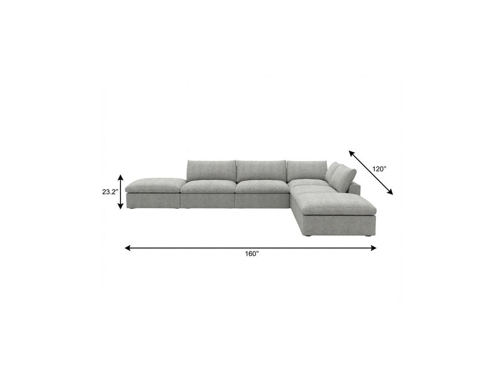 160" Light Gray Linen Blend Modular Armless Sofa With Ottomans And Storage