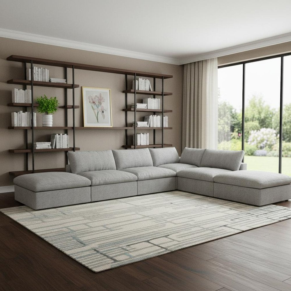 160" Light Gray Linen Blend Modular Armless Sofa With Ottomans And Storage