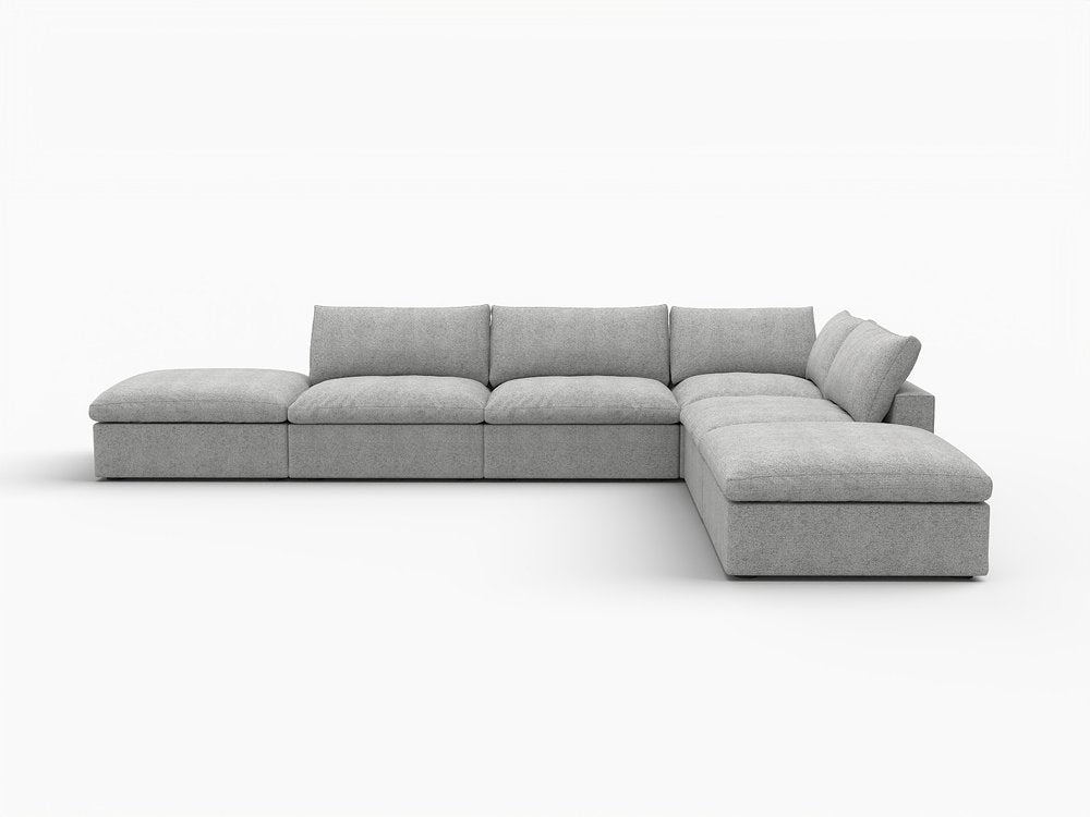 160" Light Gray Linen Blend Modular Armless Sofa With Ottomans And Storage