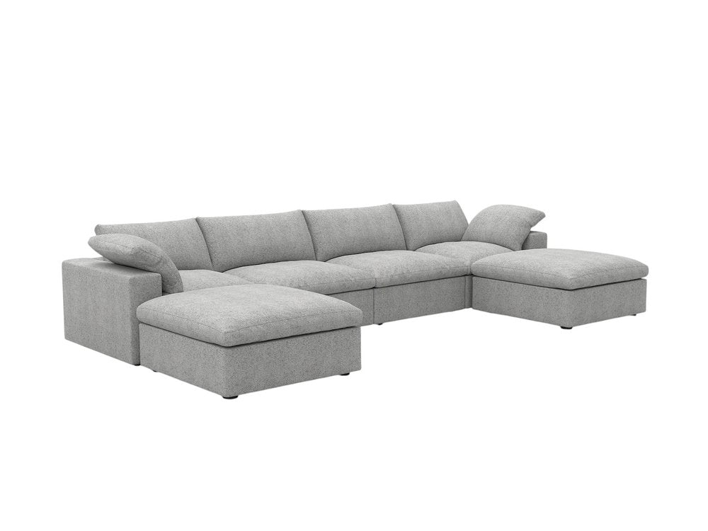 160" Light Gray Linen Blend Modular Sofa With Ottomans Toss Pillows And Storage