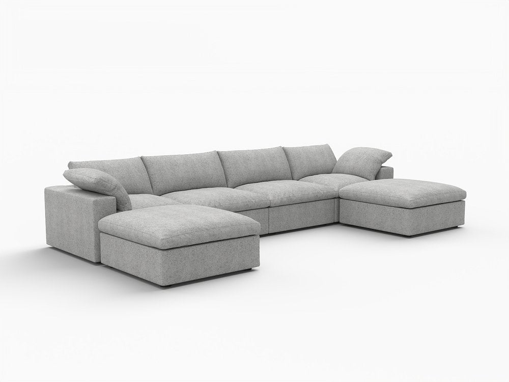 160" Light Gray Linen Blend Modular Sofa With Ottomans Toss Pillows And Storage