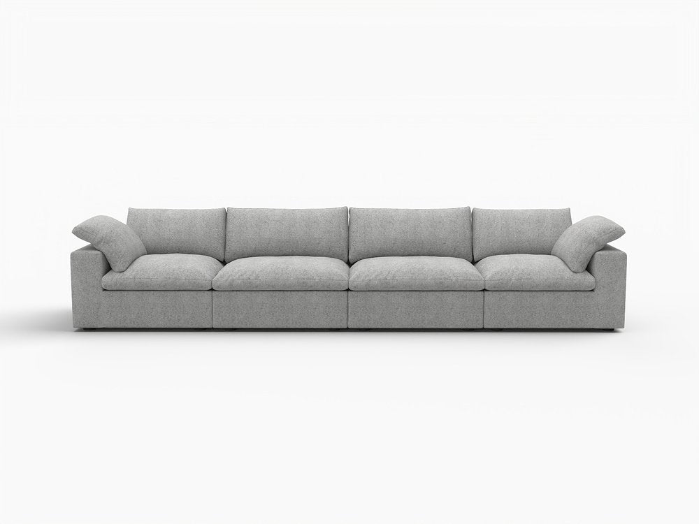 160" Light Gray Linen Blend Modular Sofa With Toss Pillows