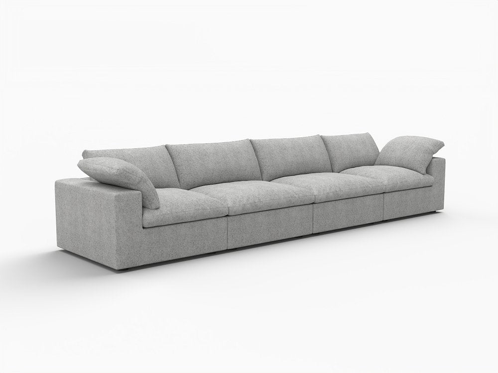 160" Light Gray Linen Blend Modular Sofa With Toss Pillows