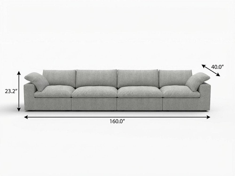 160" Light Gray Linen Blend Modular Sofa With Toss Pillows