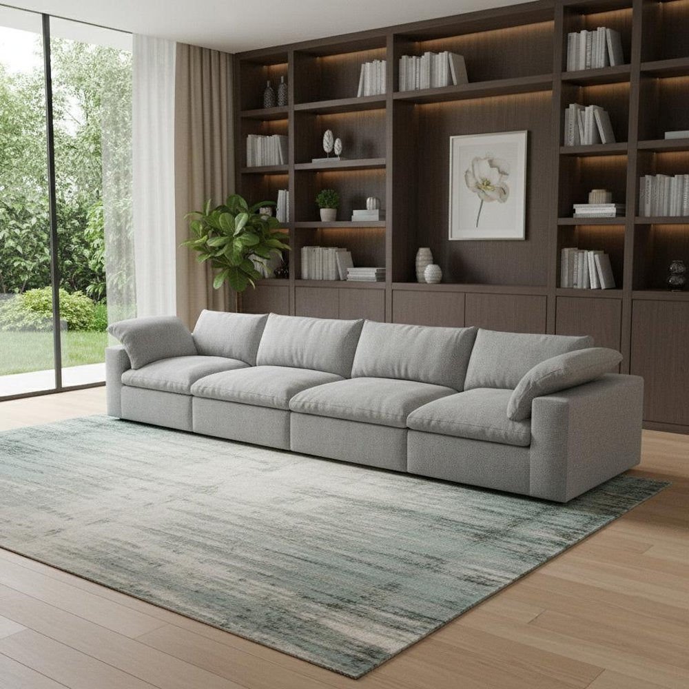 160" Light Gray Linen Blend Modular Sofa With Toss Pillows