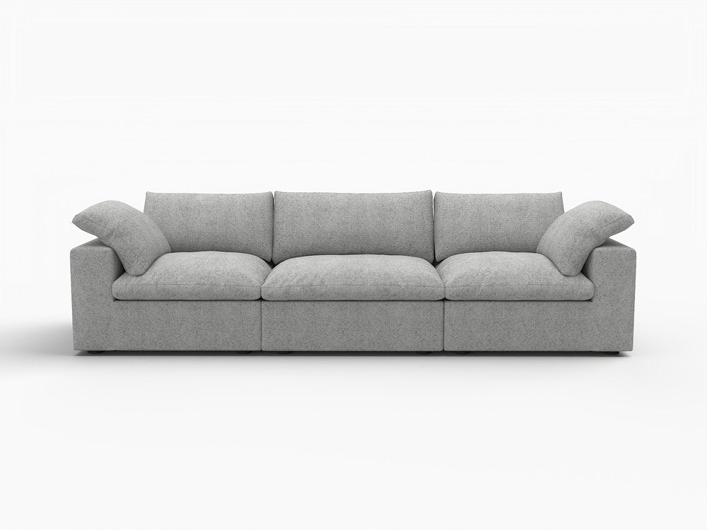 120" Light Gray Linen Blend Modular Sofa With Toss Pillows