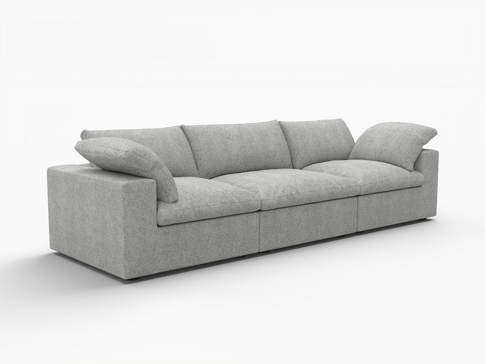 120" Light Gray Linen Blend Modular Sofa With Toss Pillows