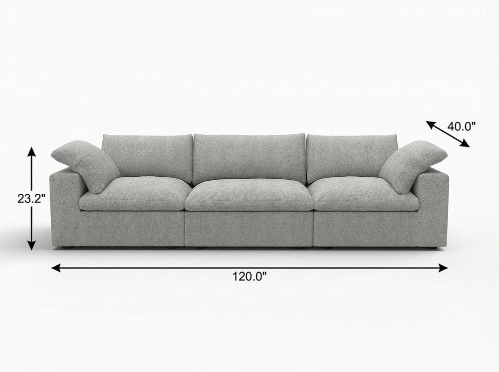 120" Light Gray Linen Blend Modular Sofa With Toss Pillows