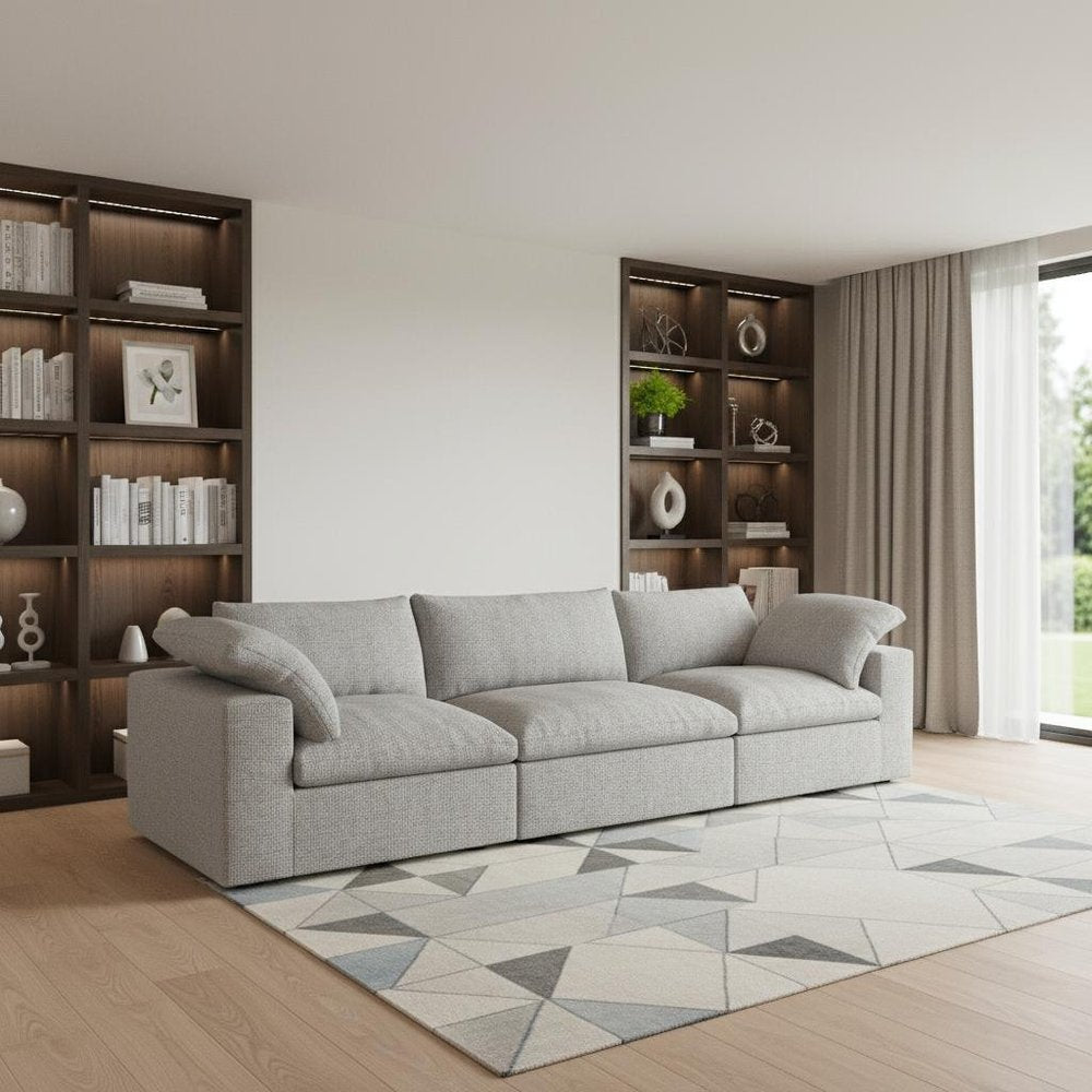 120" Light Gray Linen Blend Modular Sofa With Toss Pillows