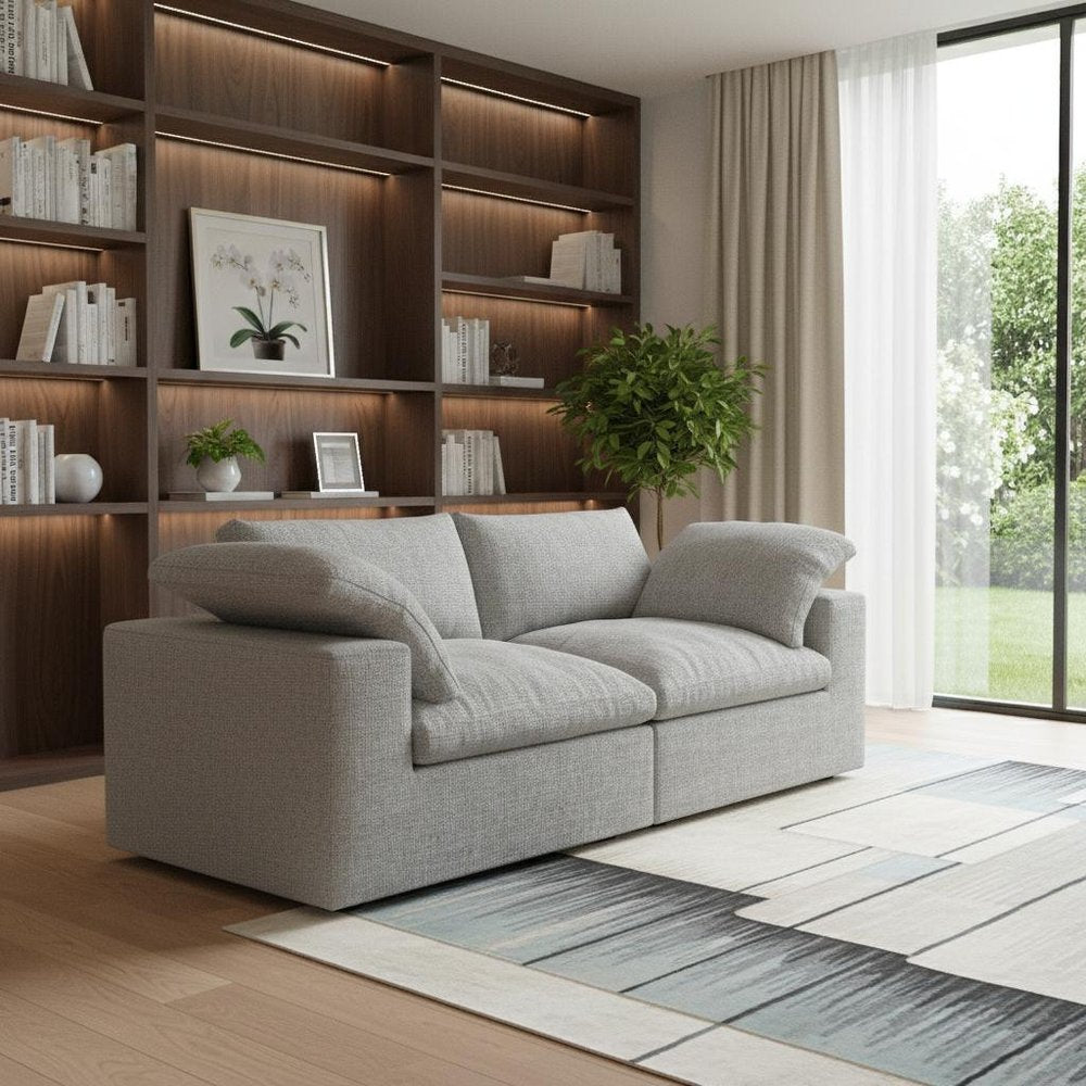 80" Light Gray Linen Blend Modular Loveseat