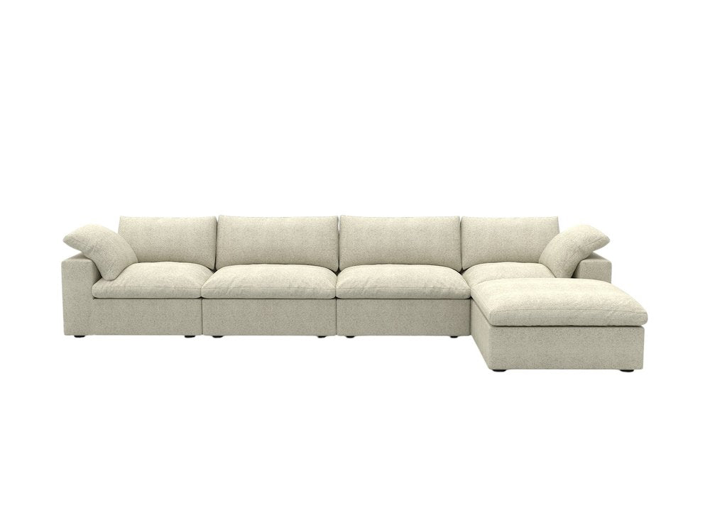 157" Khaki Linen Blend Modular Sofa With Ottoman And Toss Pillows