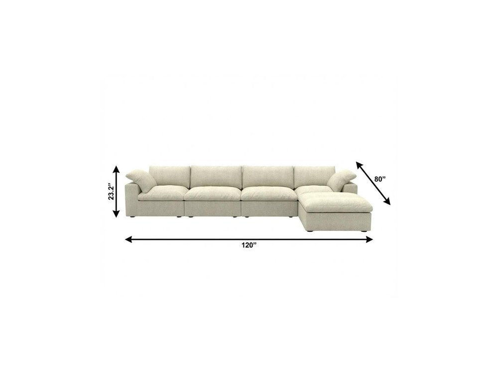 157" Khaki Linen Blend Modular Sofa With Ottoman And Toss Pillows