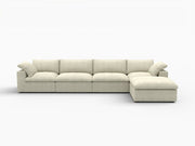 157" Khaki Linen Blend Modular Sofa With Ottoman And Toss Pillows