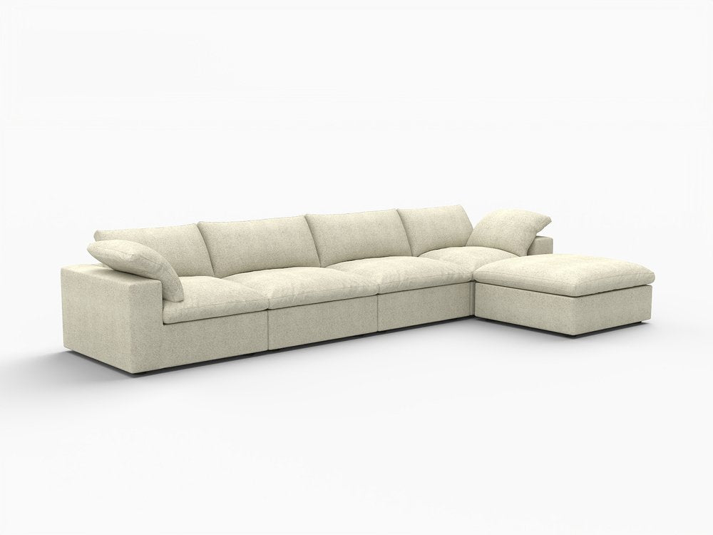 157" Khaki Linen Blend Modular Sofa With Ottoman And Toss Pillows
