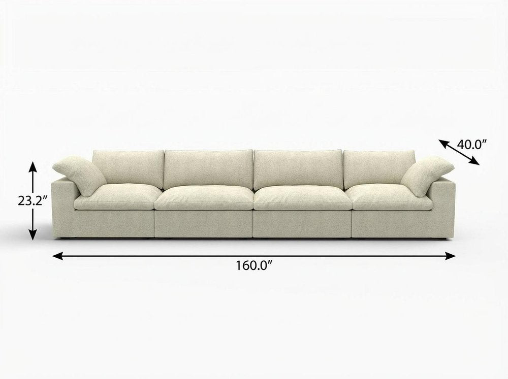 160" Khaki Linen Blend Modular Sofa With Toss Pillows