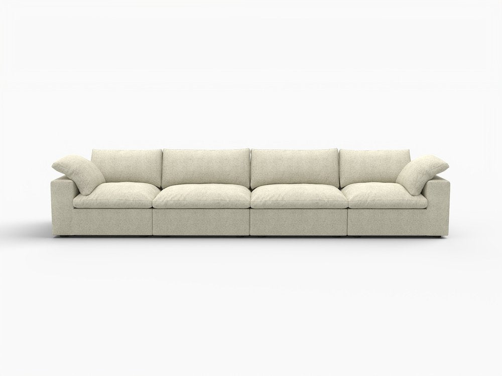 160" Khaki Linen Blend Modular Sofa With Toss Pillows