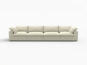 160" Khaki Linen Blend Modular Sofa With Toss Pillows