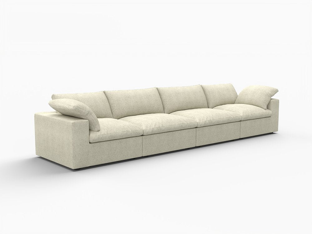 160" Khaki Linen Blend Modular Sofa With Toss Pillows