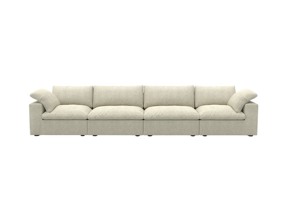 160" Khaki Linen Blend Modular Sofa With Toss Pillows
