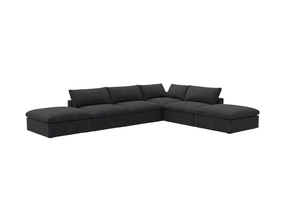 160" Black Linen Blend Modular Armless Sofa With Ottomans And Storage