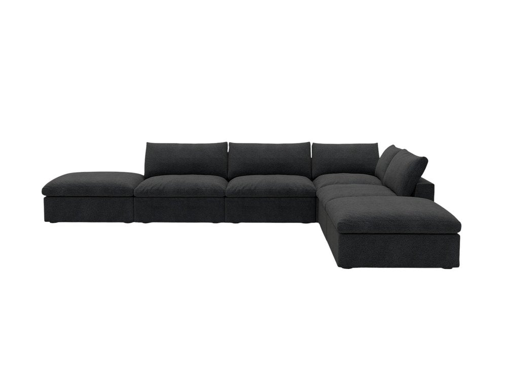 160" Black Linen Blend Modular Armless Sofa With Ottomans And Storage