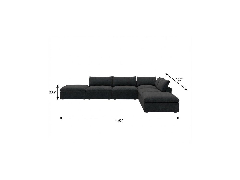 160" Black Linen Blend Modular Armless Sofa With Ottomans And Storage