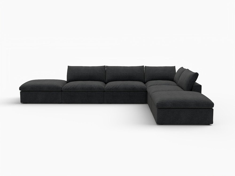 160" Black Linen Blend Modular Armless Sofa With Ottomans And Storage