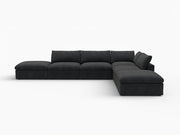 160" Black Linen Blend Modular Armless Sofa With Ottomans And Storage