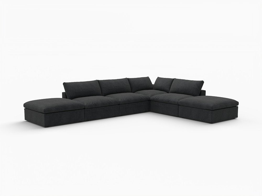 160" Black Linen Blend Modular Armless Sofa With Ottomans And Storage