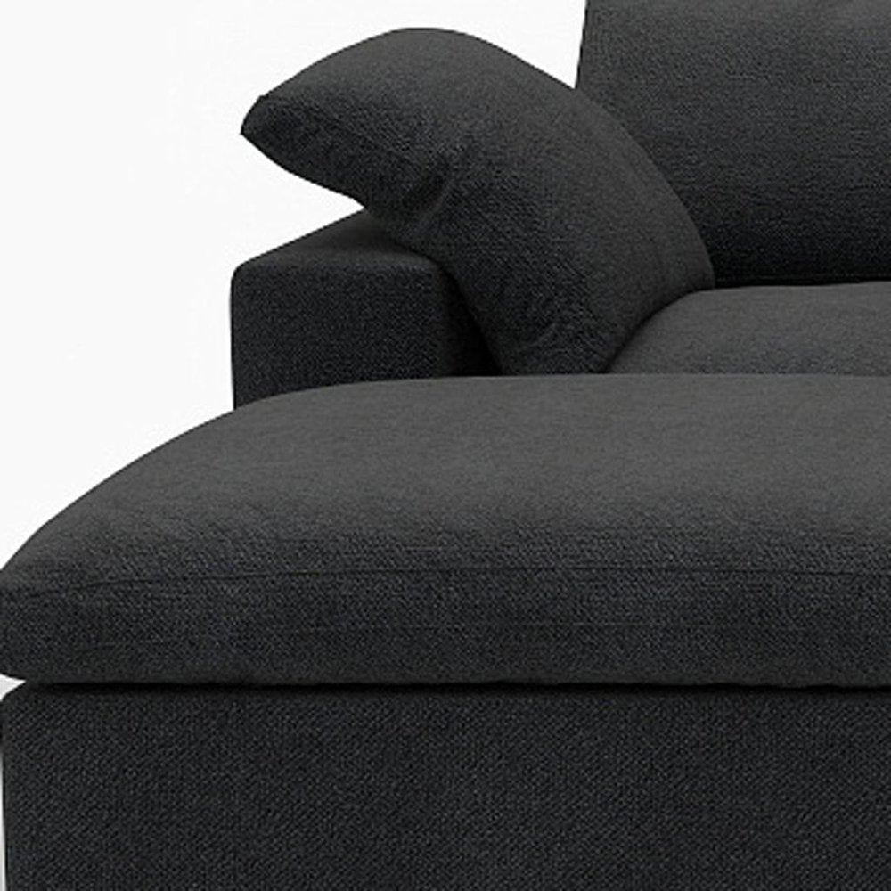 120" Black Linen Blend Modular Sofa With Ottomans Toss Pillows And Storage