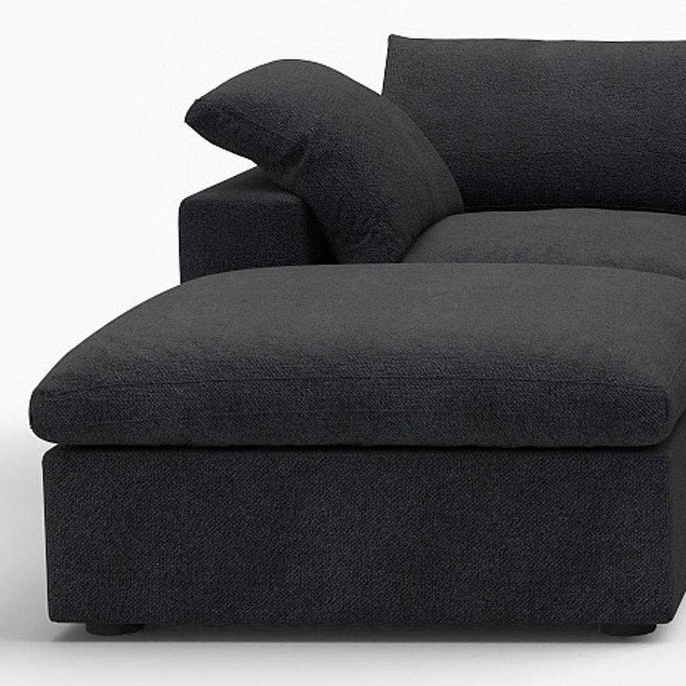 120" Black Linen Blend Modular Sofa With Ottomans Toss Pillows And Storage