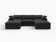 120" Black Linen Blend Modular Sofa With Ottomans Toss Pillows And Storage