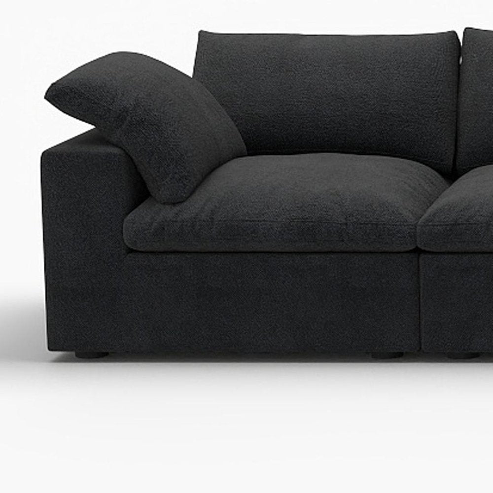 160" Black Linen Blend Modular Right Sofa With Ottoman And Toss Pillows