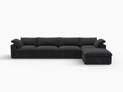 160" Black Linen Blend Modular Right Sofa With Ottoman And Toss Pillows