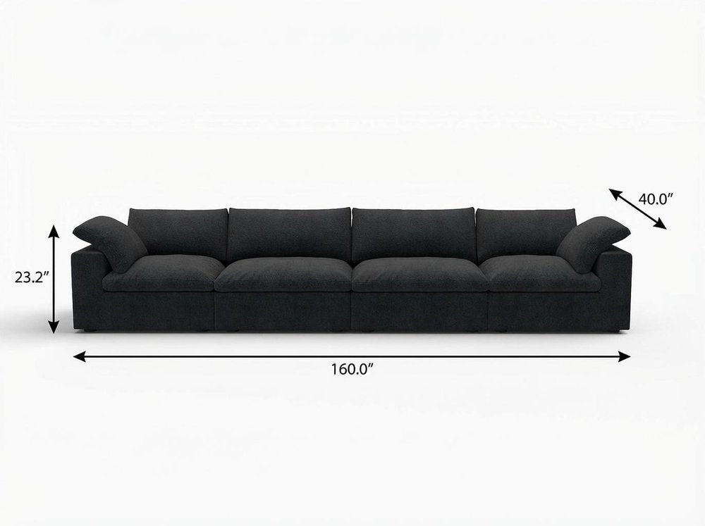 160" Black Linen Blend Modular Sofa With Toss Pillows