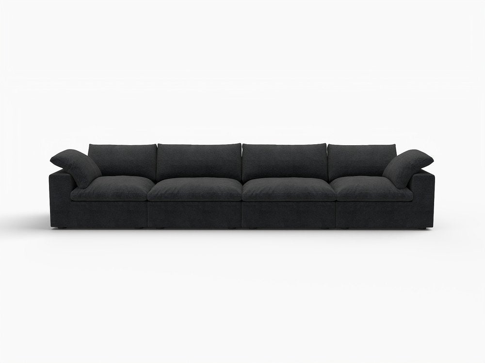 160" Black Linen Blend Modular Sofa With Toss Pillows