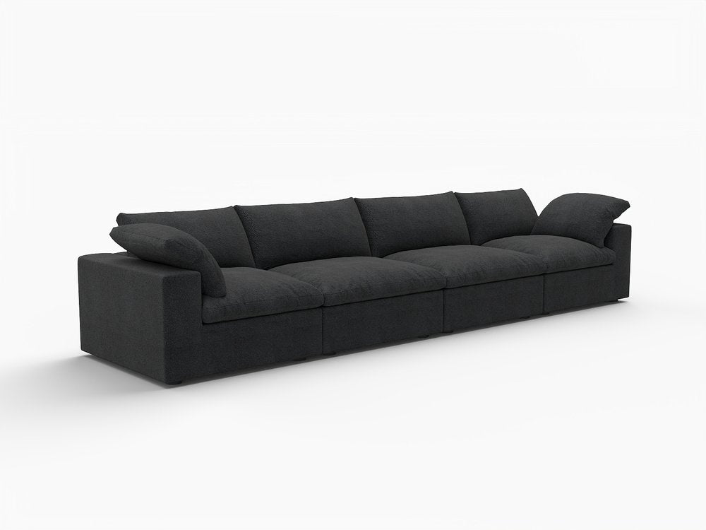 160" Black Linen Blend Modular Sofa With Toss Pillows