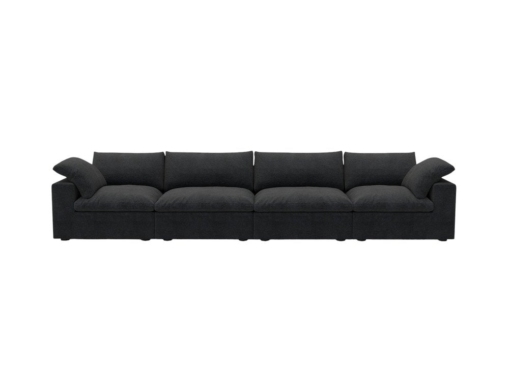 160" Black Linen Blend Modular Sofa With Toss Pillows