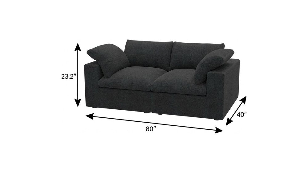 80" Black Linen Blend Modular Loveseat